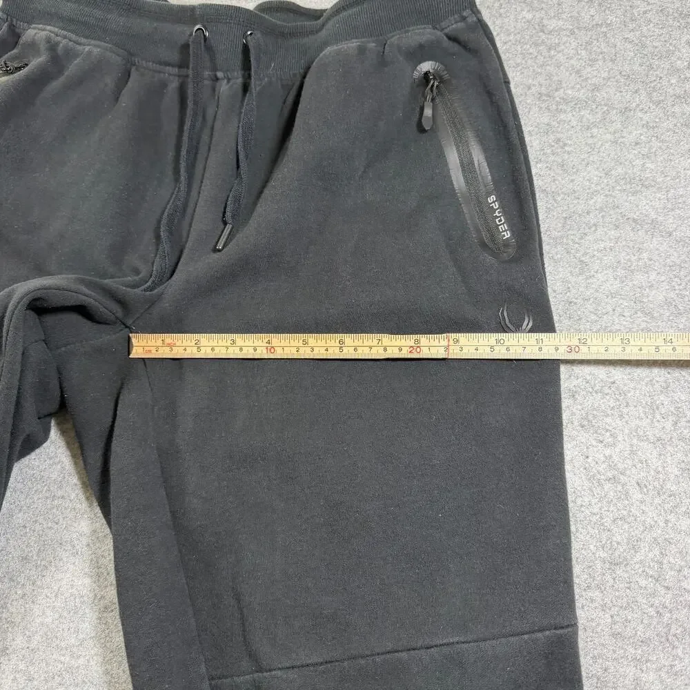 Spyder Active Joggers Mens L Black Drawstring Zip Pockets Ribbed Cuffs Taper